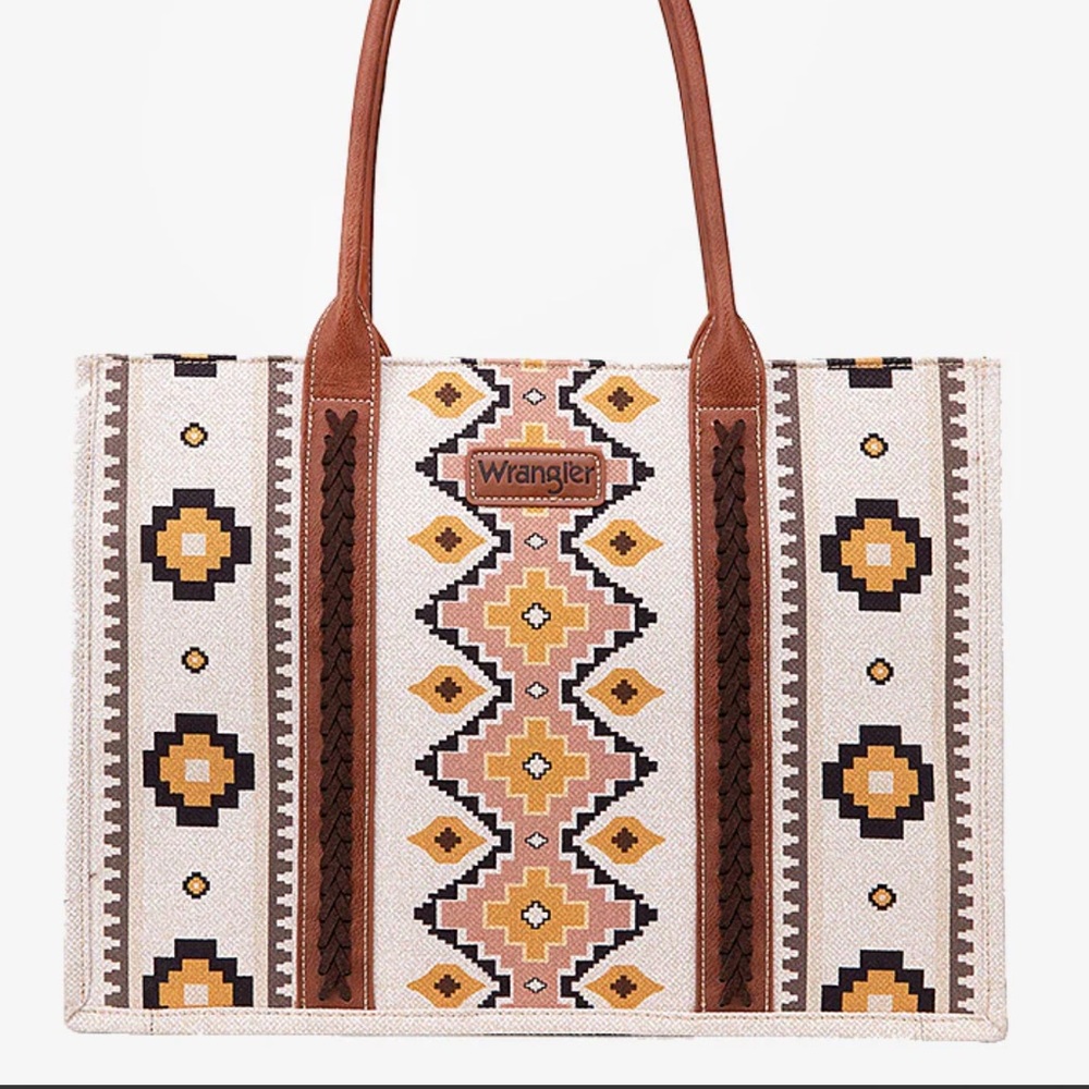 Wrangler Women's Tote with Geometric Design - Tan and Cream